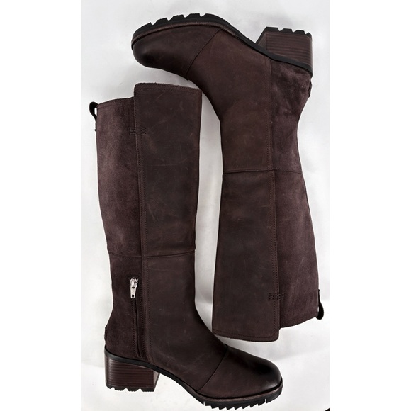 SOREL | Cate Tall Leather Block Heel Boots in Blackened Brown | 8.5 - Picture 7 of 14